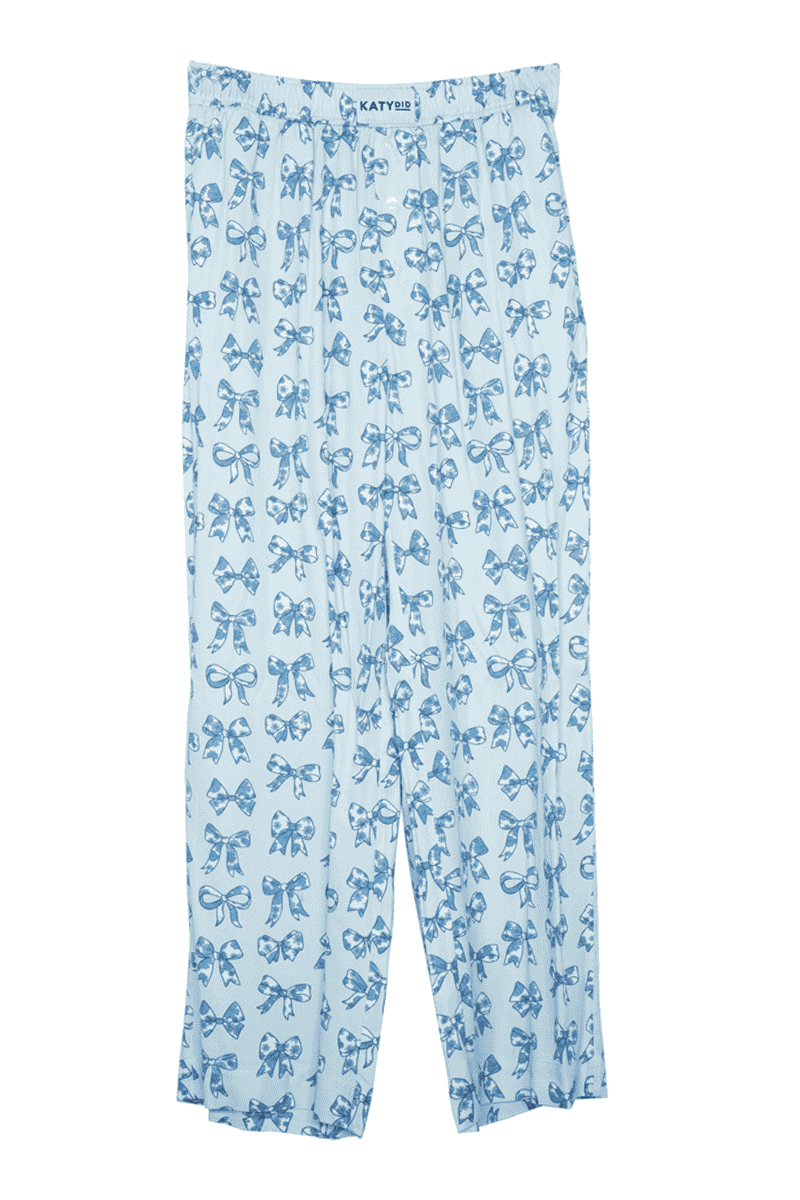 Light Blue Toile Coquette Bows Boxer Pants: Light Blue Bow / S