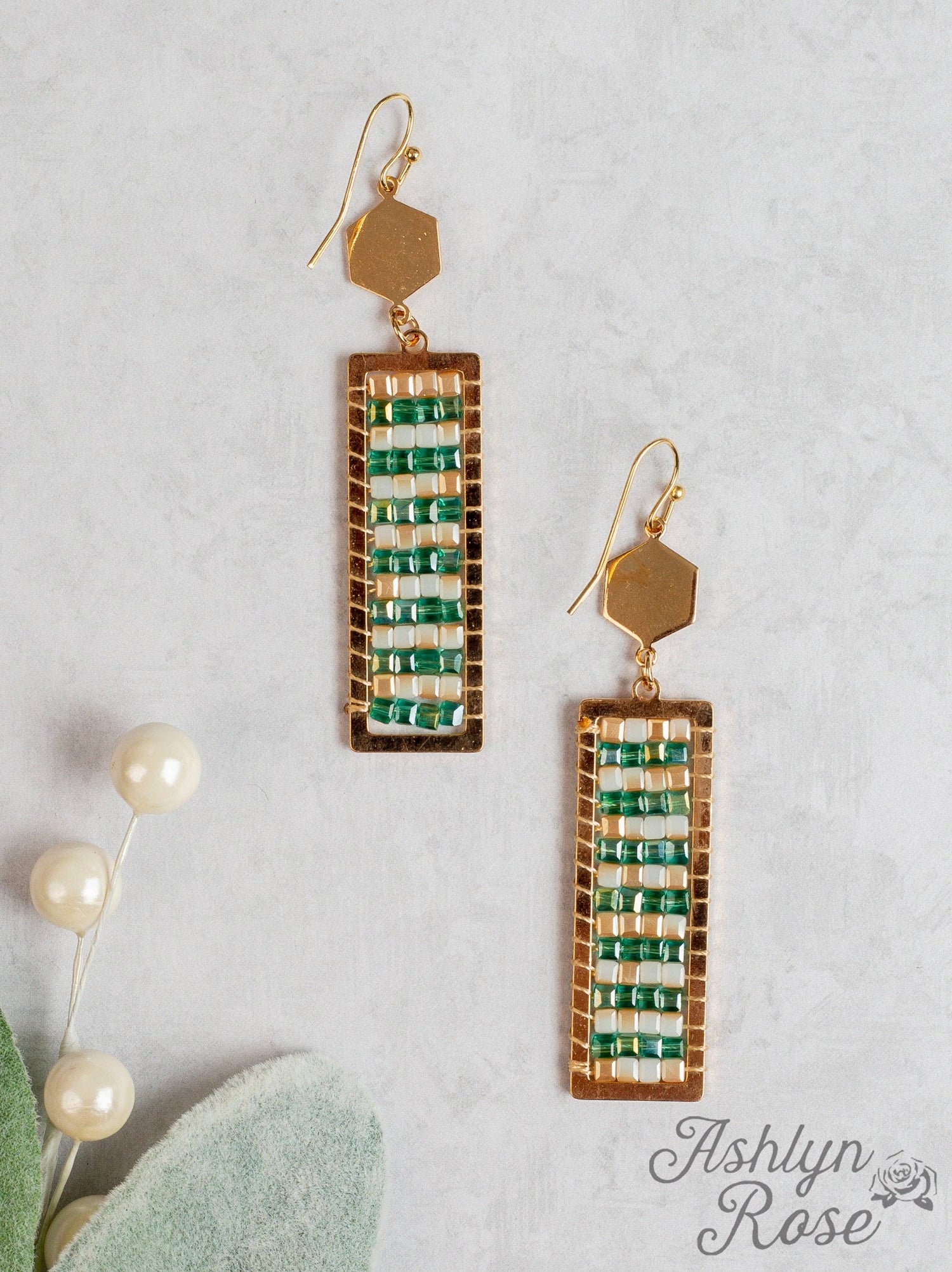Layers of Sparkle Rectangle Sparkle Earrings, Green: Green / One Size