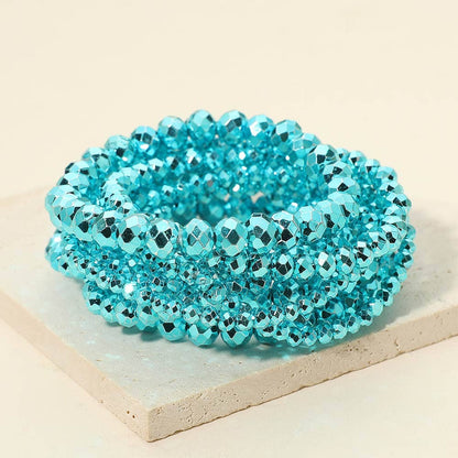 9PCS - Faceted Beaded Stretch Multi Layered Bracelets: Aqua