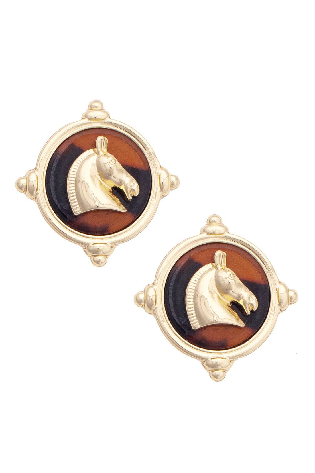 Stallion Intaglio Tortoise Stud Earrings
