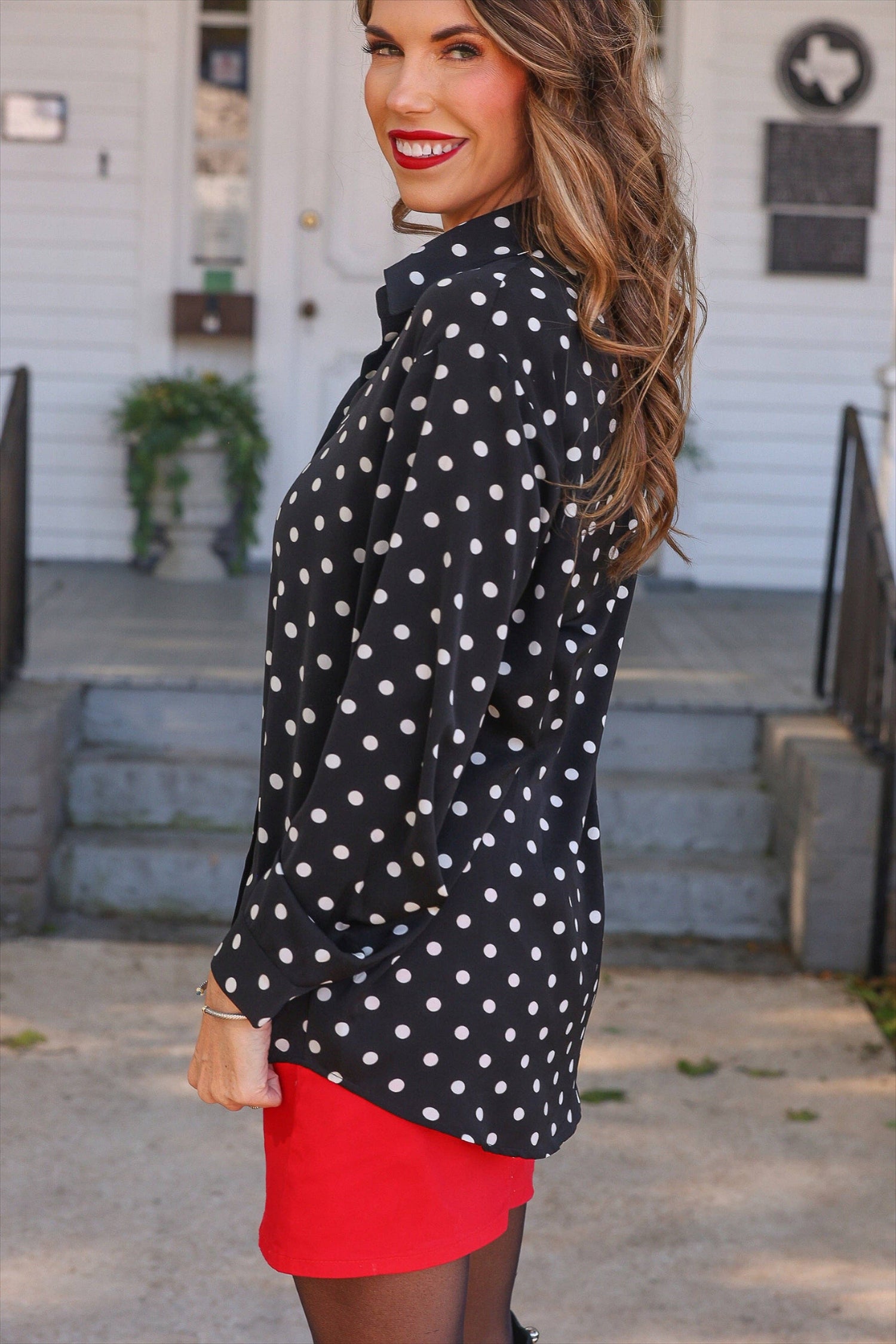 Nina Button Up Tunic by Jess Lea- After Dark Polka Dot: Black