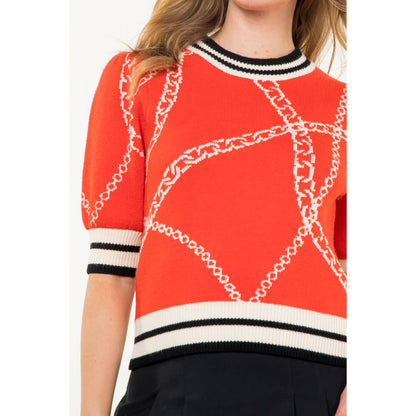 THML Short Sleeve Knit Top: BLACK WITH PINK TRIM / XS