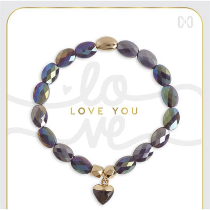 Love You Heart Charm Stretch Bracelet - Valentine&