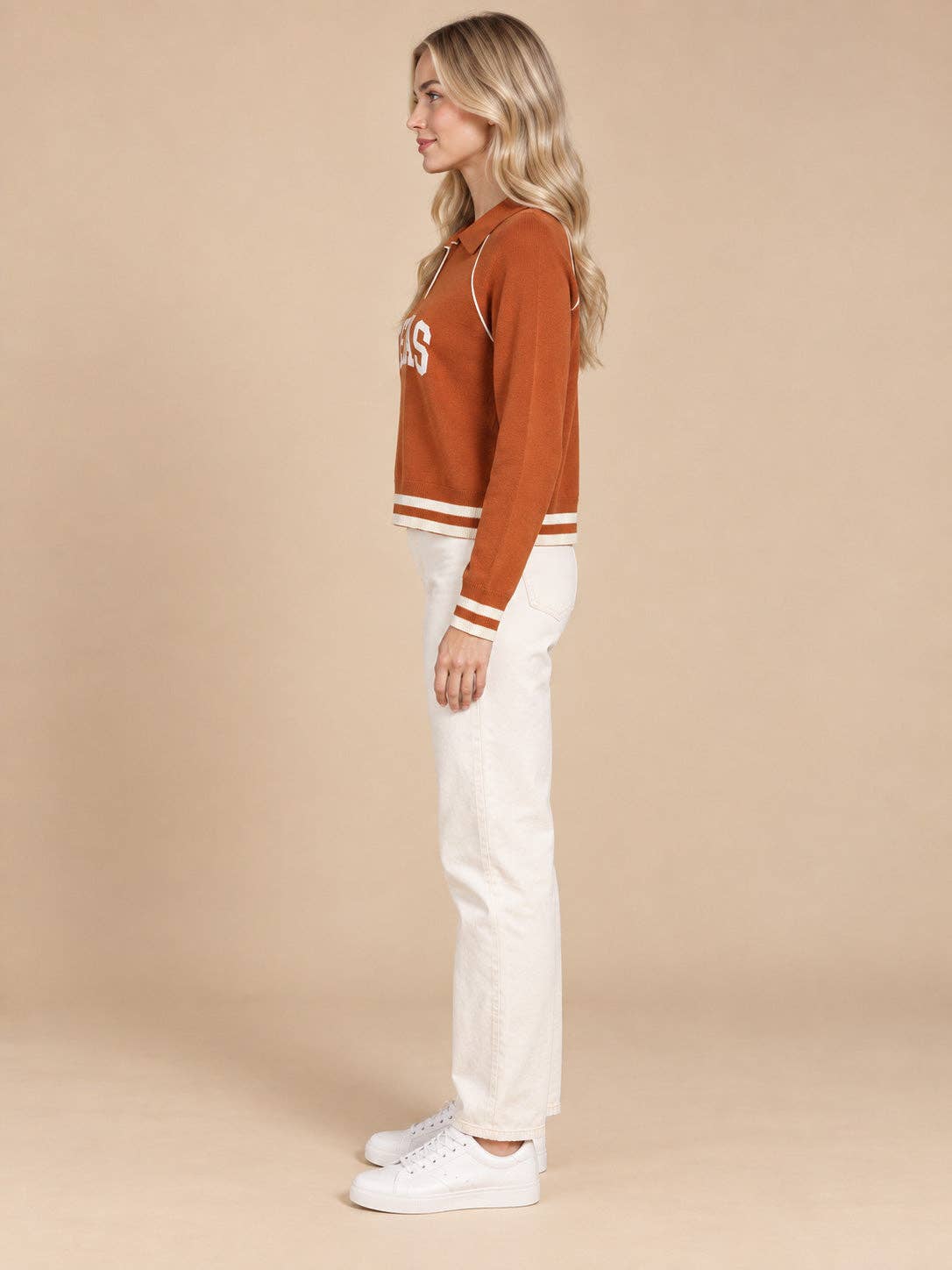 TEXAS Ace Polo Sweater: ORANGE/WHITE