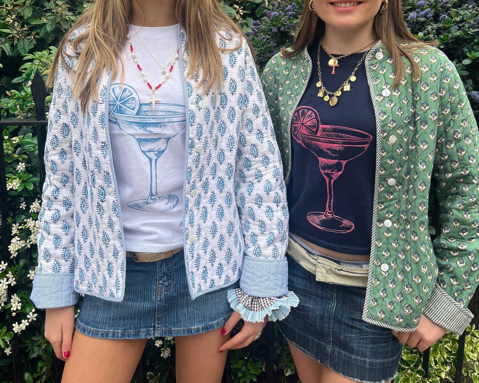 Stylish Reversible Flowers Quilted Jacket: Blue