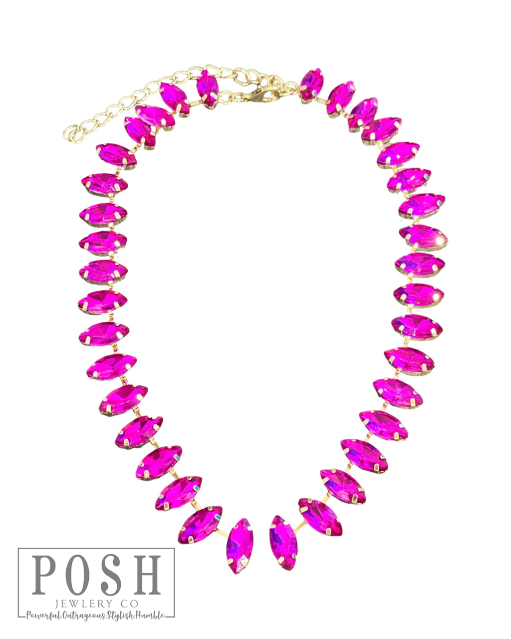Marquise shape rhinestone necklace: Fuchsia