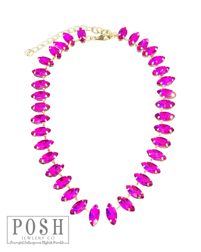 Marquise shape rhinestone necklace: Fuchsia