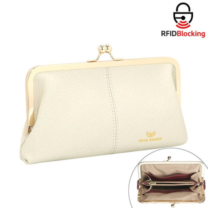 3468 Leather RFID Kiss-Lock Wallet: Brown