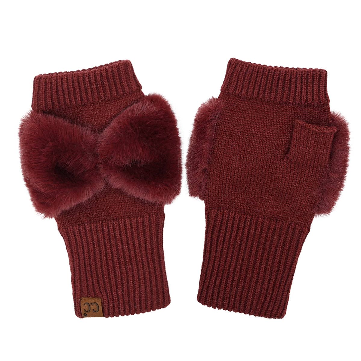 Faux Fur Bow Fingerless C.C Gloves FGE0155: Black