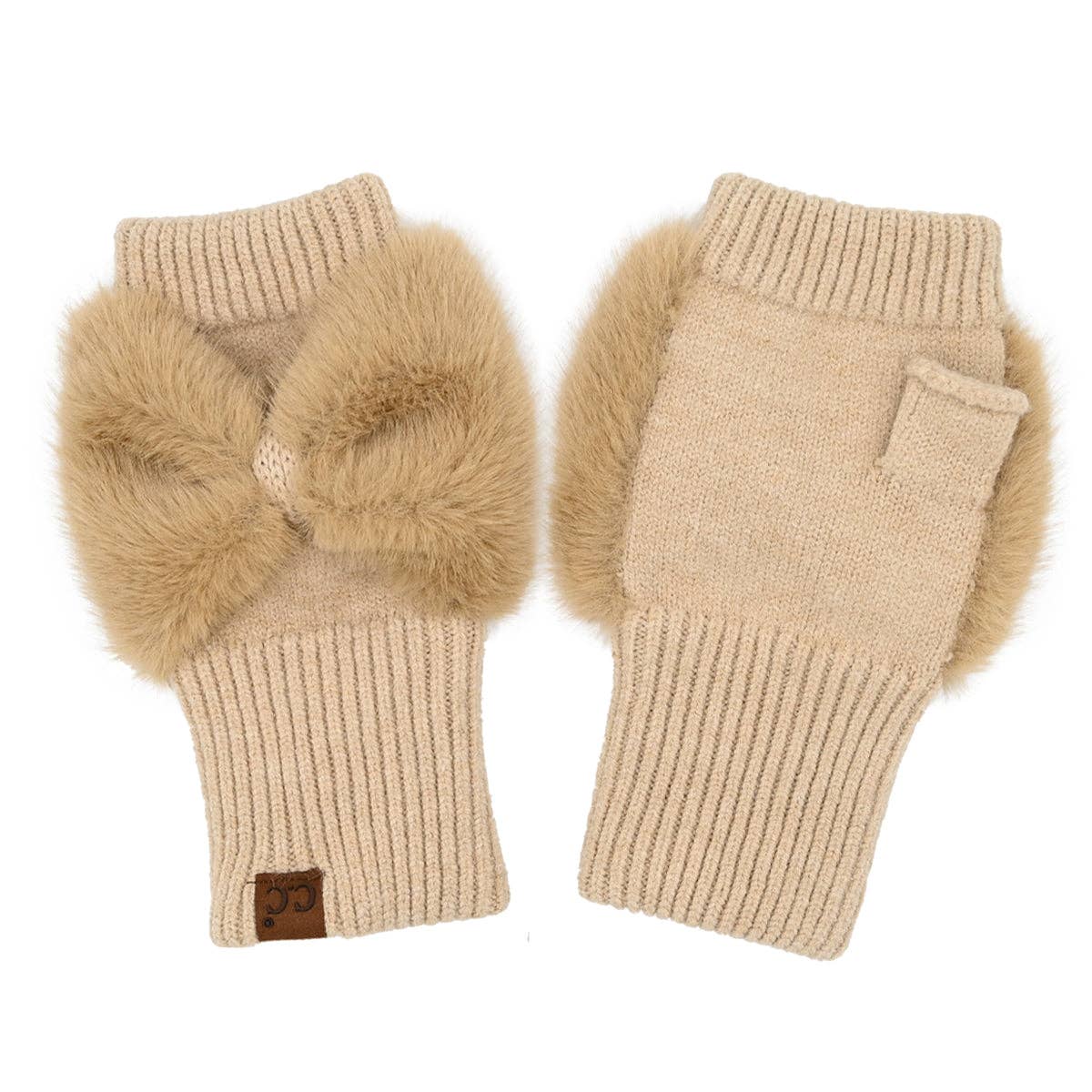 Faux Fur Bow Fingerless C.C Gloves FGE0155: Black