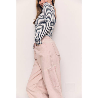 Open Back Striped Long Sleeve Fitted Cotton Tee: WHITE/NAVY
