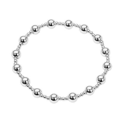 Stainless Steel Alternating Beaded Stretch Bracelet: Silver,Two Tone