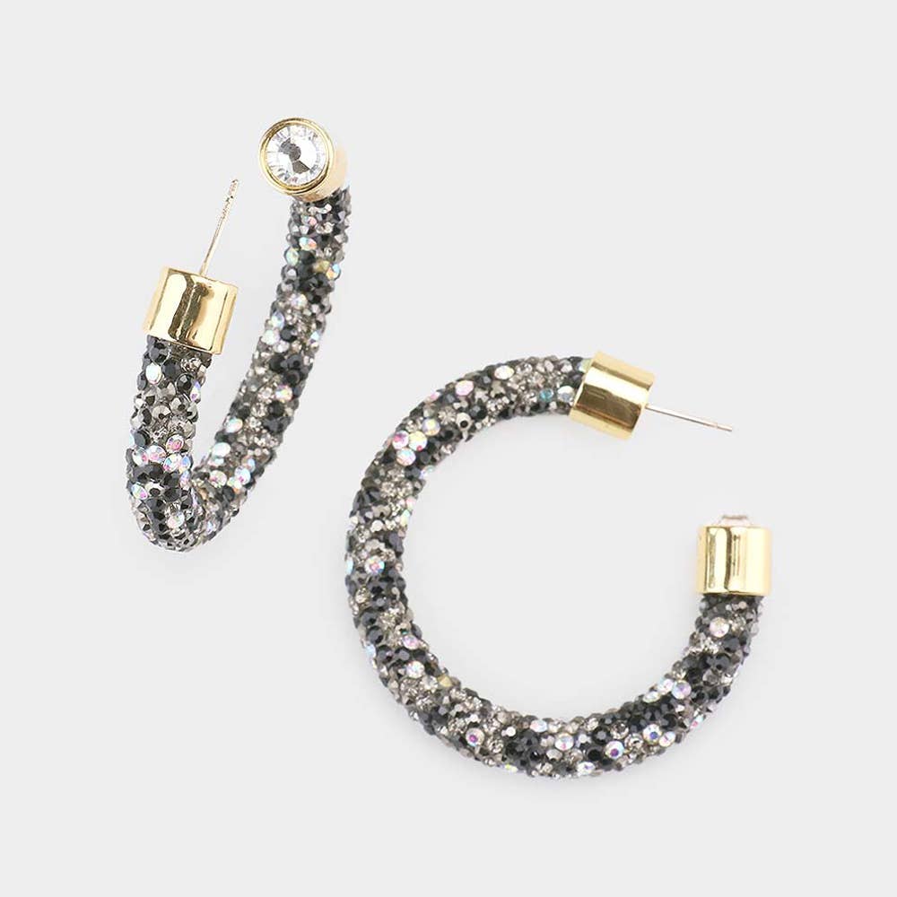 Rhinestone Pave Hoop Earrings
: Pink&amp;Green