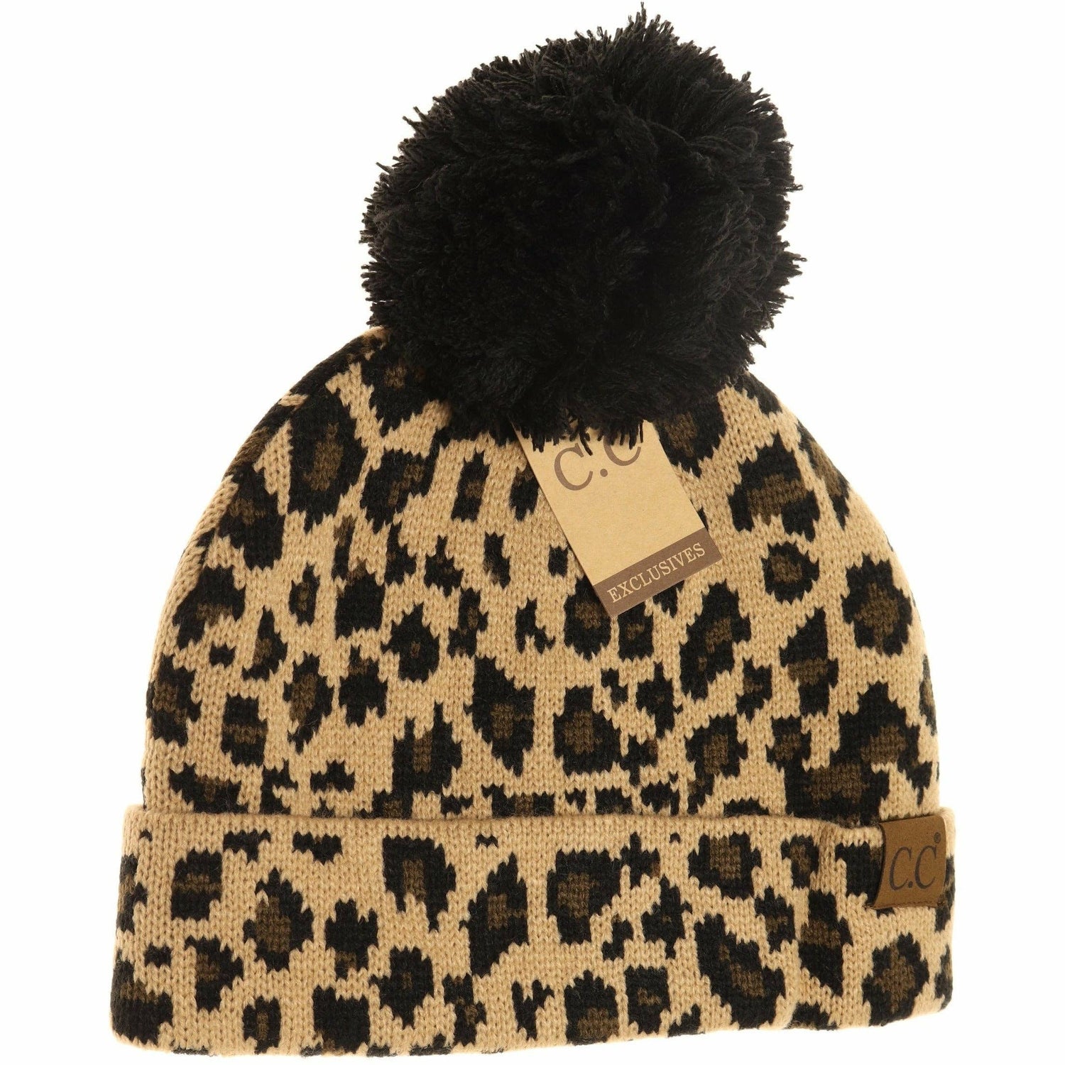 Matching Cuff Leopard Print CC Beanie HAT80: Black