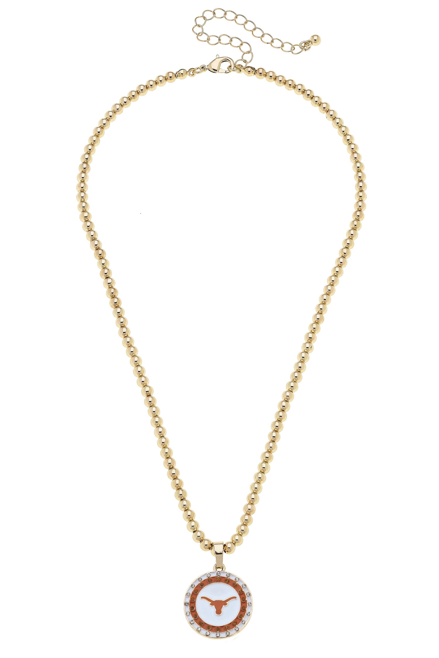 Texas Longhorns Pave Disc Necklace in Shiny Gold