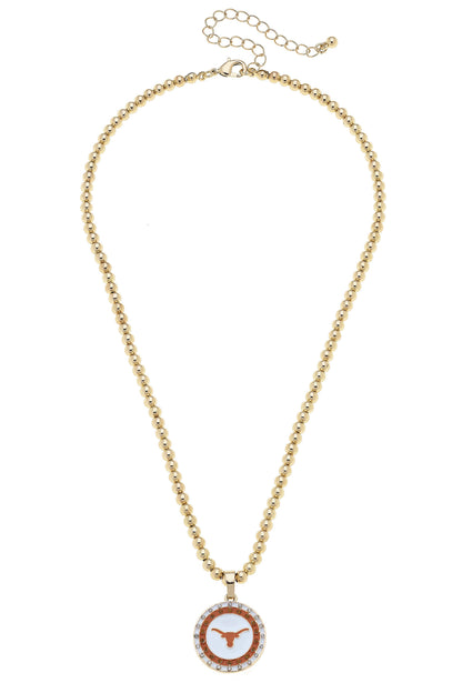 Texas Longhorns Pave Disc Necklace in Shiny Gold