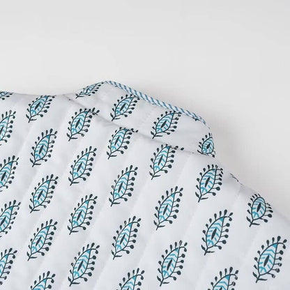 Stylish Reversible Flowers Quilted Jacket: Blue