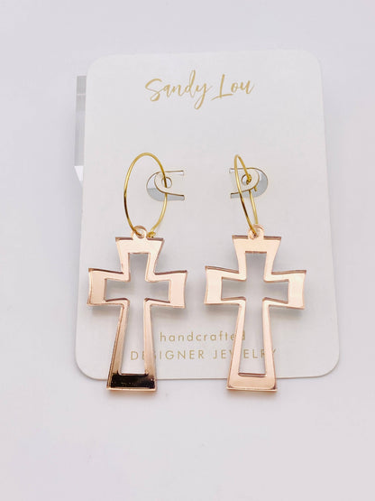 EASTER CRUCIFIX GOLD MIRROR HOOP EAR CANDY   