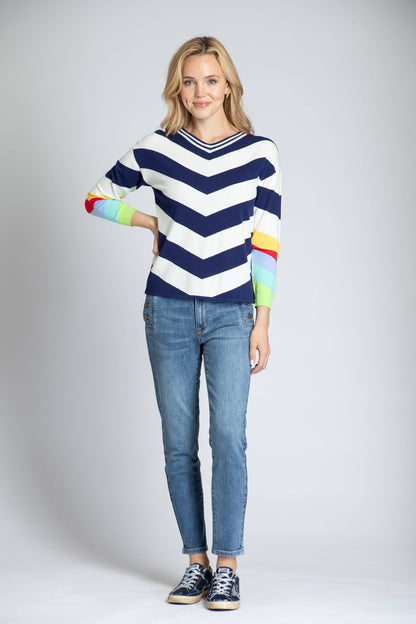 Chevron Pull Over With Rainbow Cuffs: MULTI / S