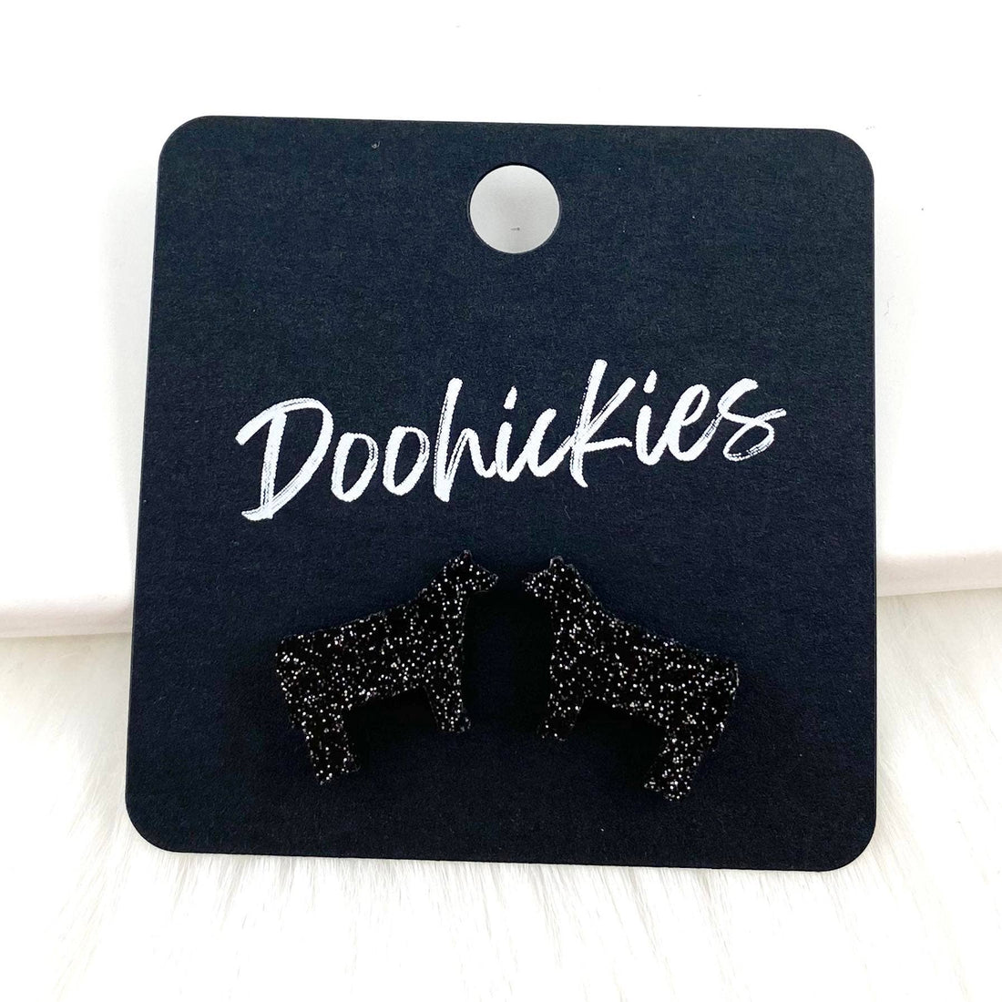 Show Animal Studs by Doohickies - Western Earrings: Black Glitter Cows