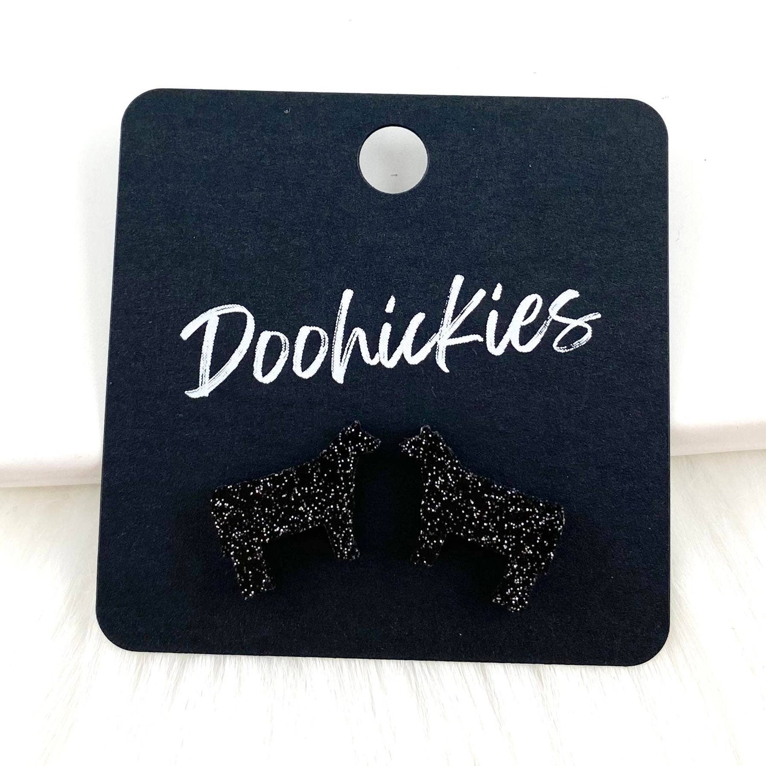 Show Animal Studs by Doohickies - Western Earrings: Black Glitter Cows