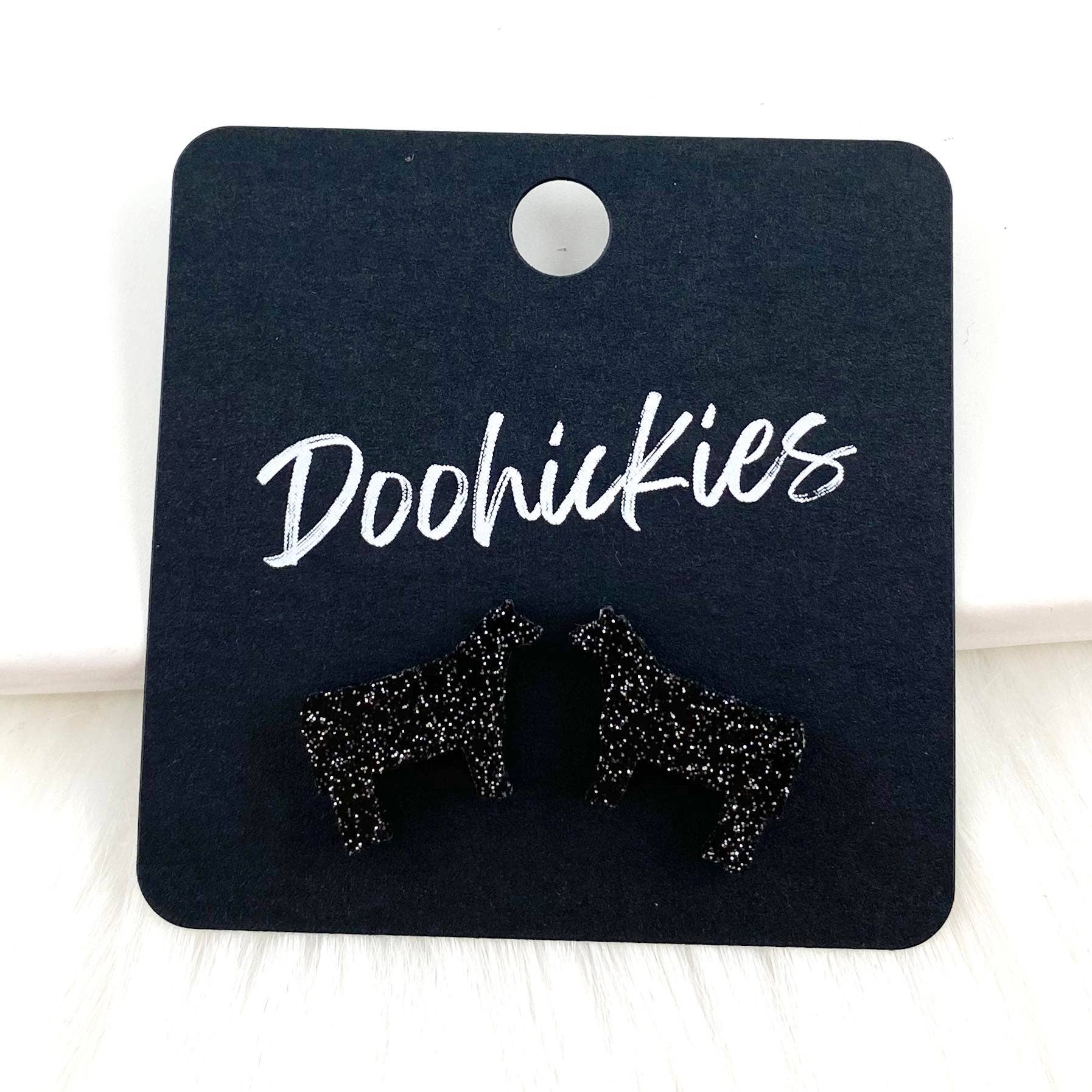 Show Animal Studs by Doohickies - Western Earrings: Black Glitter Cows