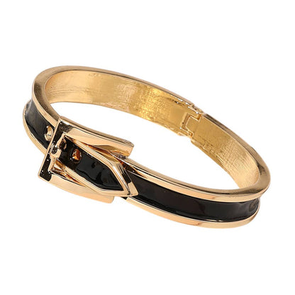 Gold Plated Enamel Belt Hinged Bangle Bracelet
: Black
