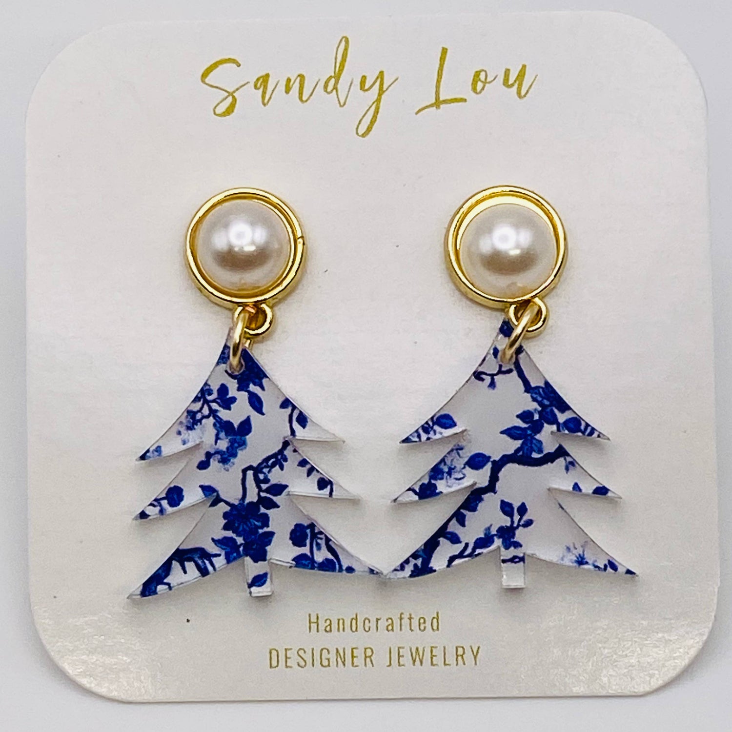 Blue Willow Festive Holiday Tree Earrings: Small 1.5&quot;