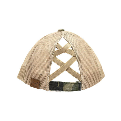 Distressed Camouflage Criss-Cross High Ponytail CC Ball Cap BT783: Blue