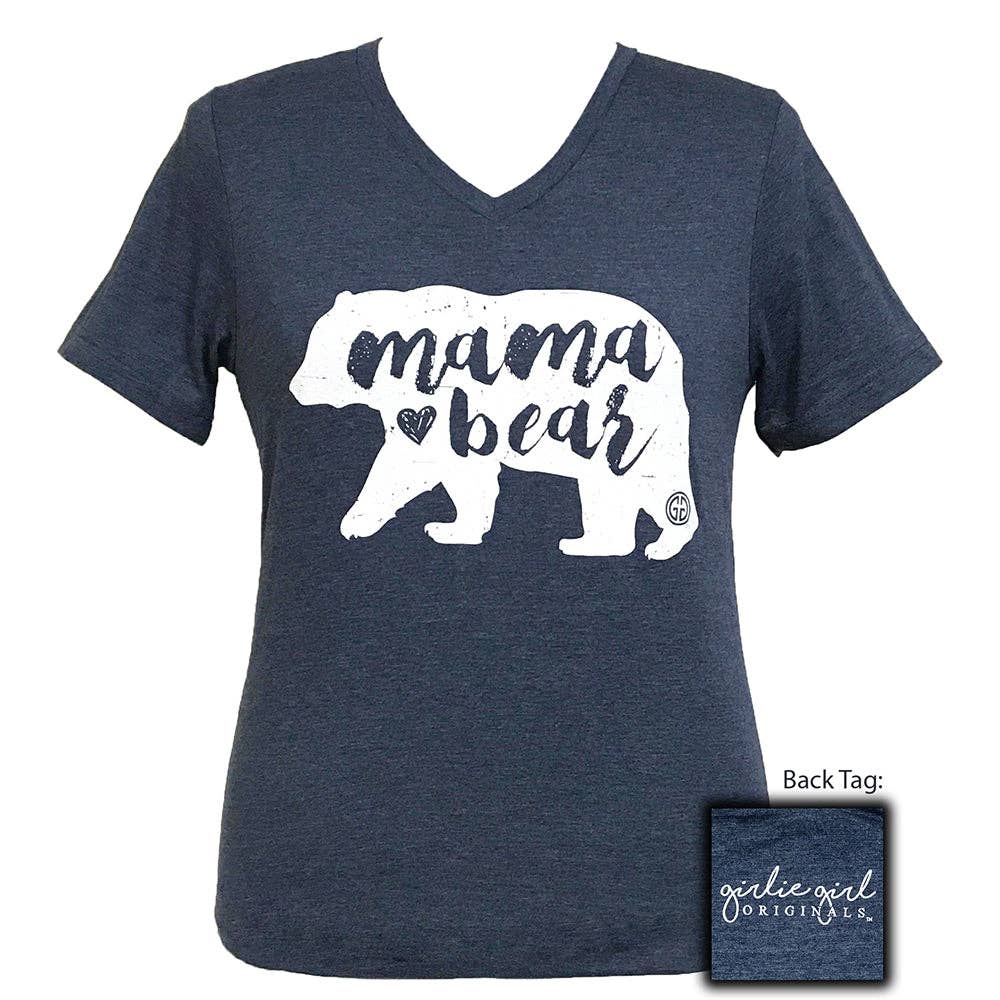 Mama Bear-Heather Navy V-Neck  Adult Heather Navy