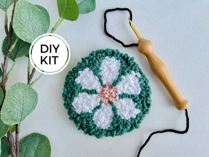 White Beginner Punch Needle Mug Rug Kit