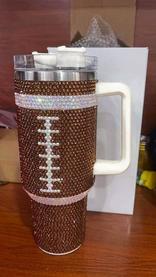 Brown Crystal Football &quot;Blinged Out&quot; 40 Oz. Tumbler