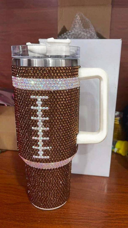 Brown Crystal Football &quot;Blinged Out&quot; 40 Oz. Tumbler
