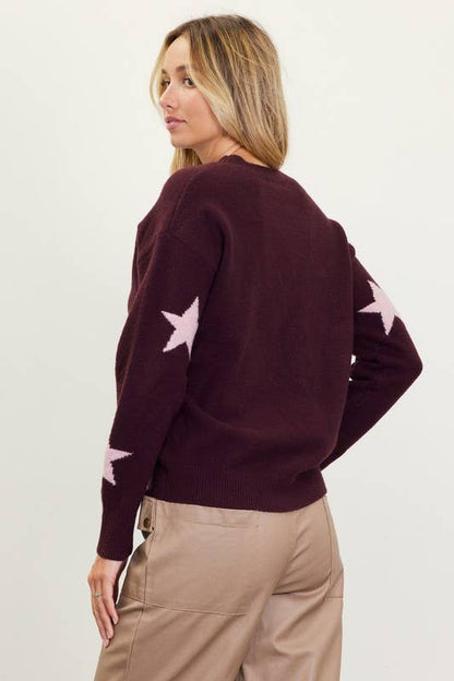 Long Sleeve Lurex Star Pattern Sweater
: Burgundy