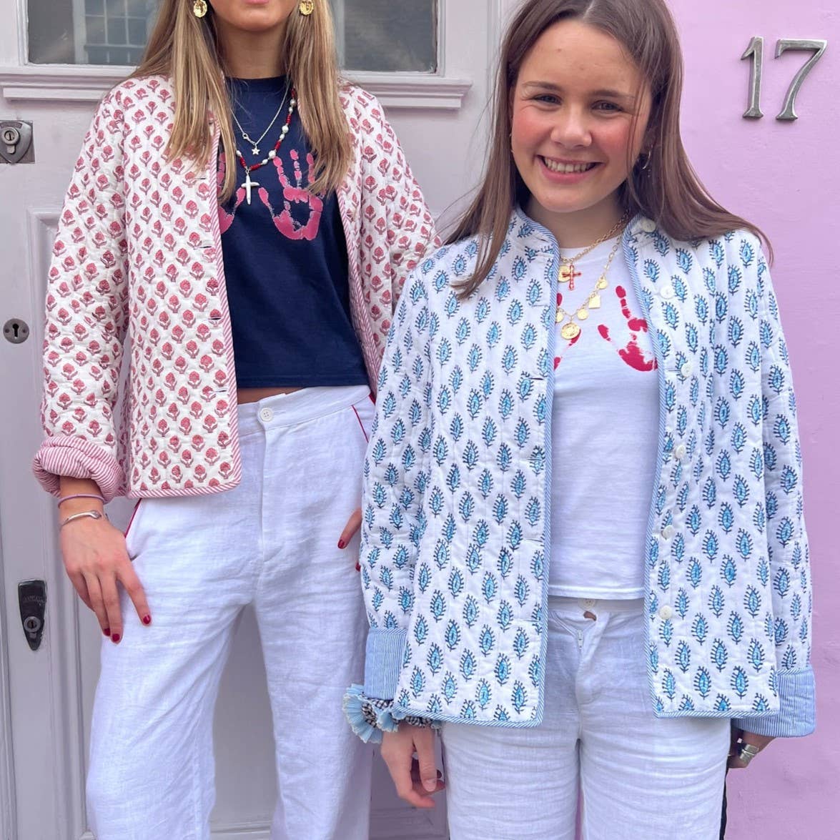 Stylish Reversible Flowers Quilted Jacket: Blue