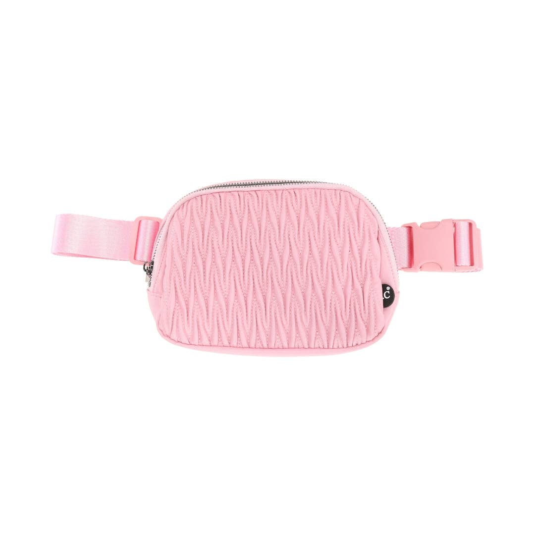 Pleated Faux Leather C.C Belt Bag BGS0065: Pink