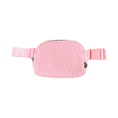 Pleated Faux Leather C.C Belt Bag BGS0065: Pink
