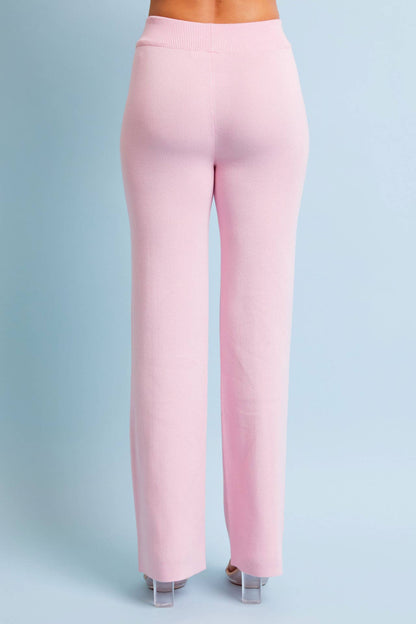 Knit Button Down Cardigan &amp; Pants Set: LIGHT PINK / S