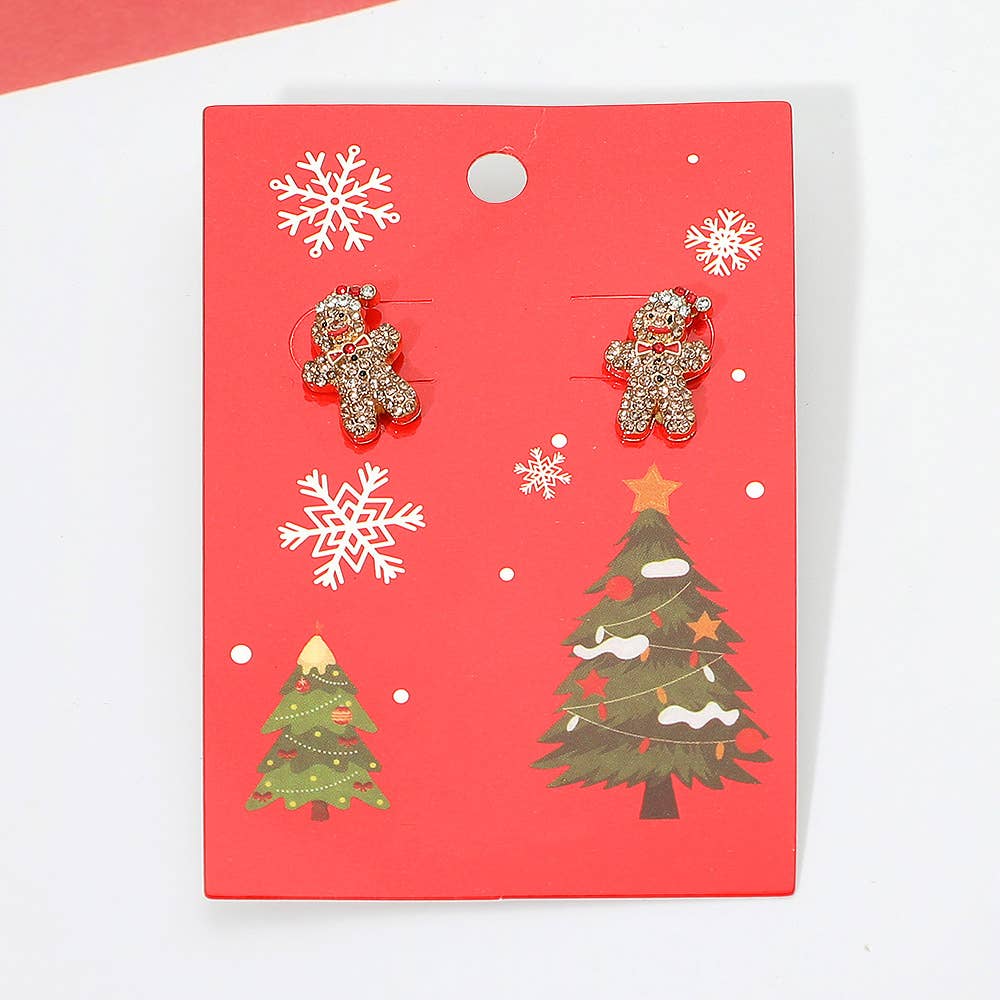 Rhinestone Pave Gingerbread Man Stud Earrings