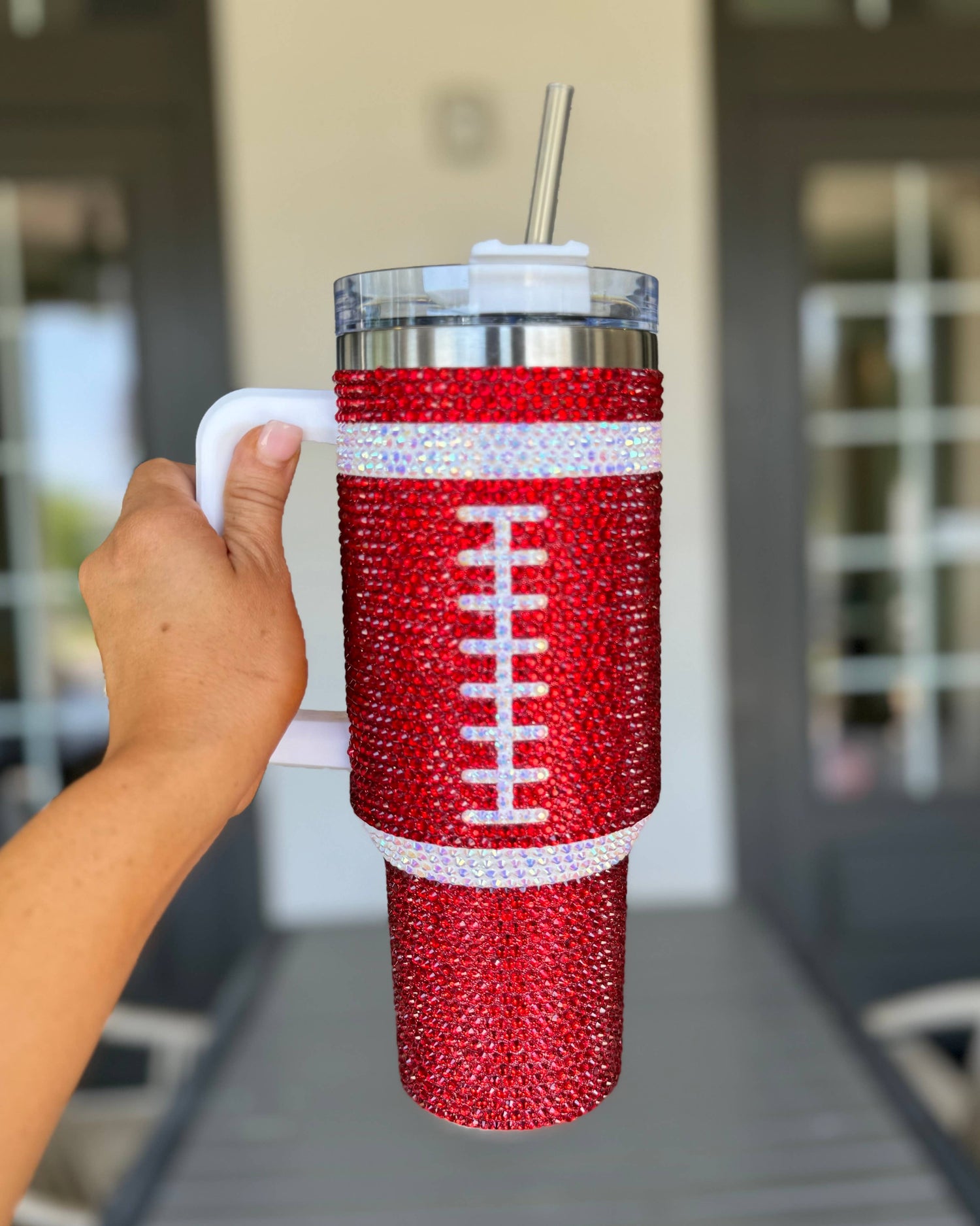 Crystal RED "Team Spirit" FOOTBALL 40 Oz. Tumbler