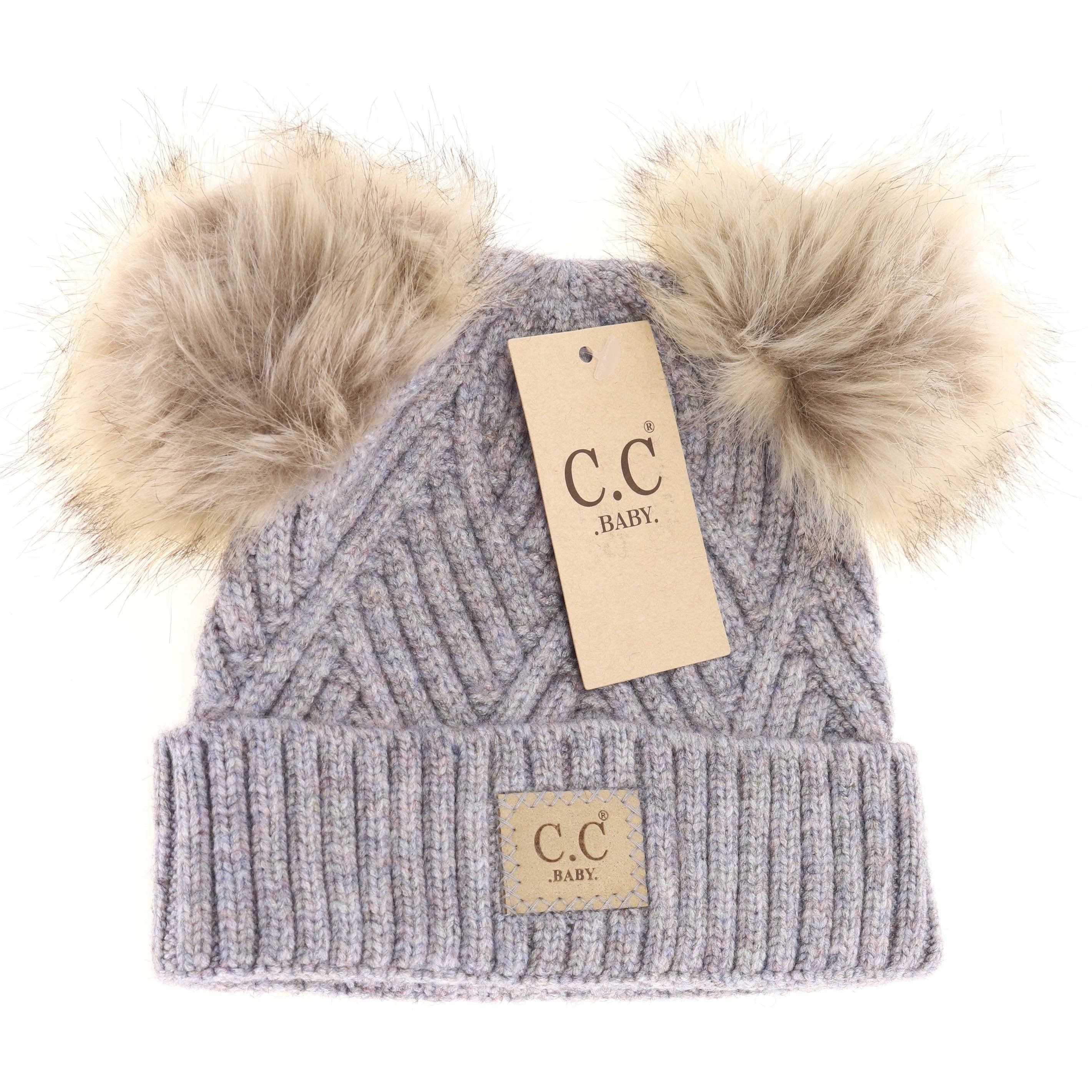 C.C Large Patch Newborn Knit Hat- Baby2060PomPom: Lavender Mix