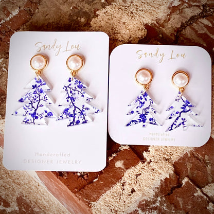 Blue Willow Festive Holiday Tree Earrings: Small 1.5&quot;