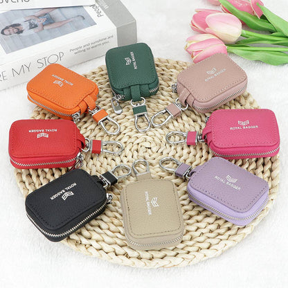 2901 Leather Earphone Pouch with Keychain: Light Grey