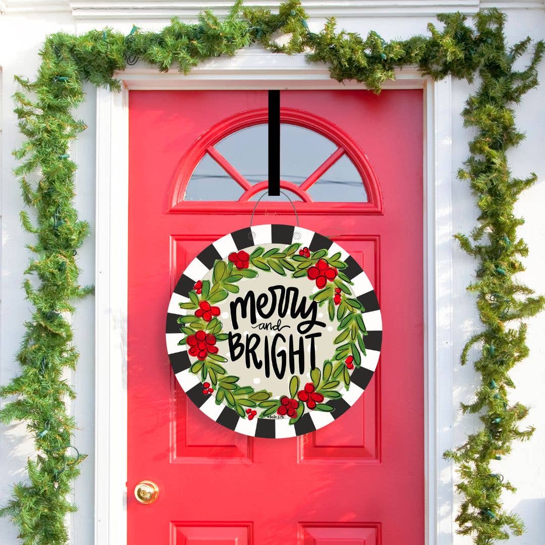 Merry &amp; Bright Wreath Door Hanger