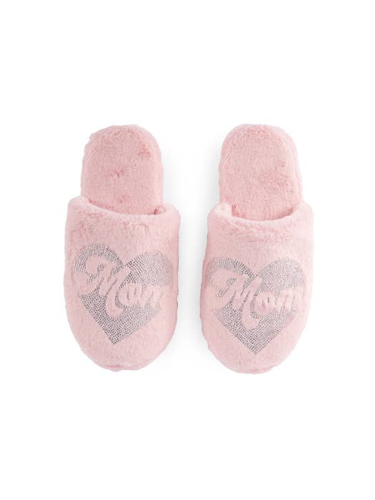 &quot;MOM&quot; HEART SLIPPERS,BLUSH: S/M