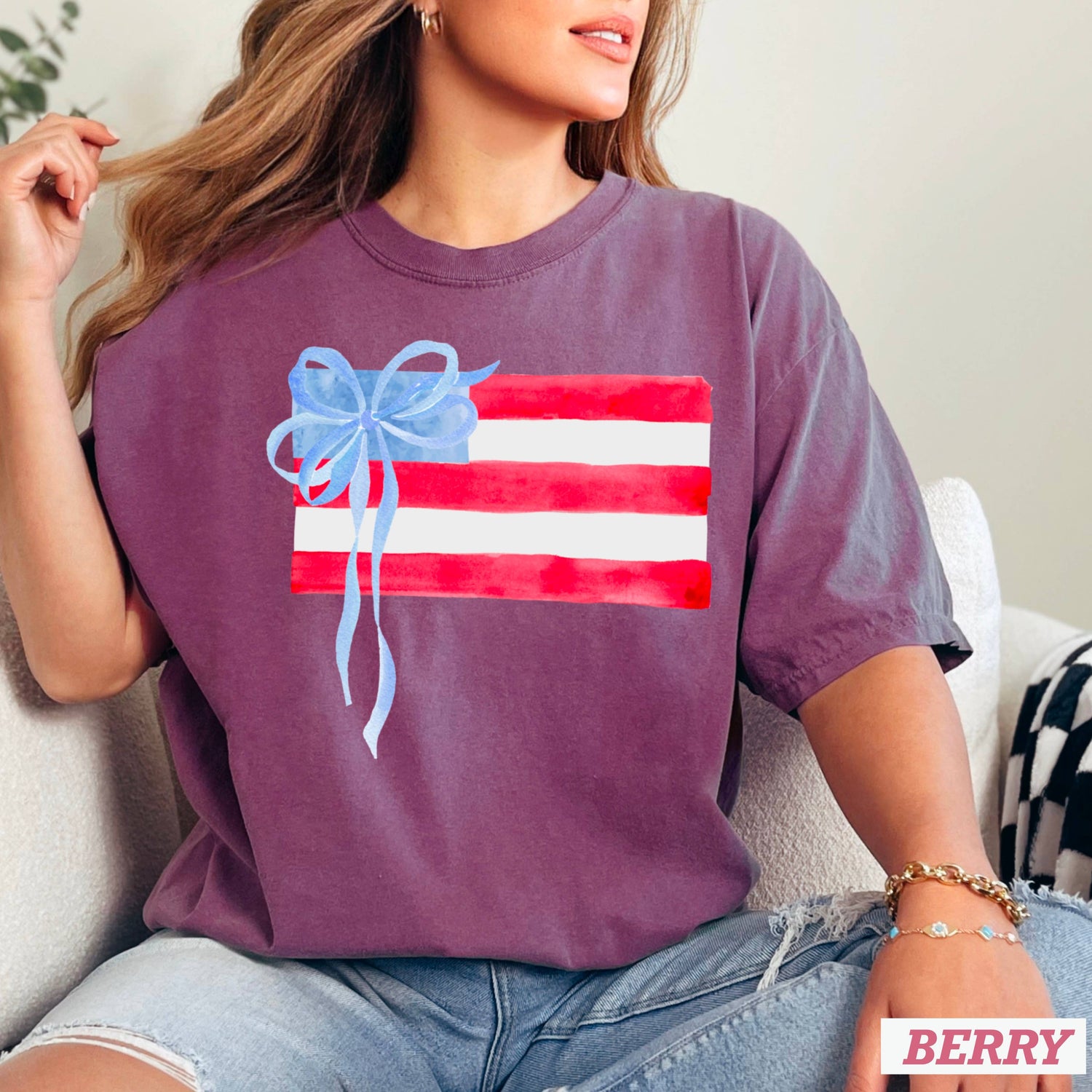 Coquette American Flag July 4th Graphic Shirt |Comfort Color: White / Large