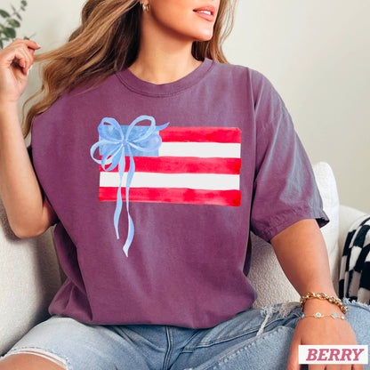 Coquette American Flag July 4th Graphic Shirt |Comfort Color: White / Large