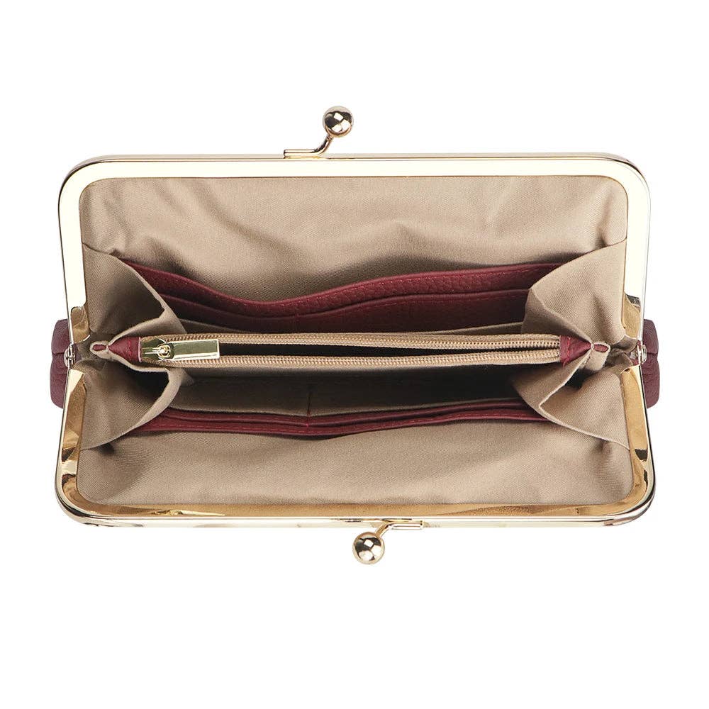 3468 Leather RFID Kiss-Lock Wallet: Brown