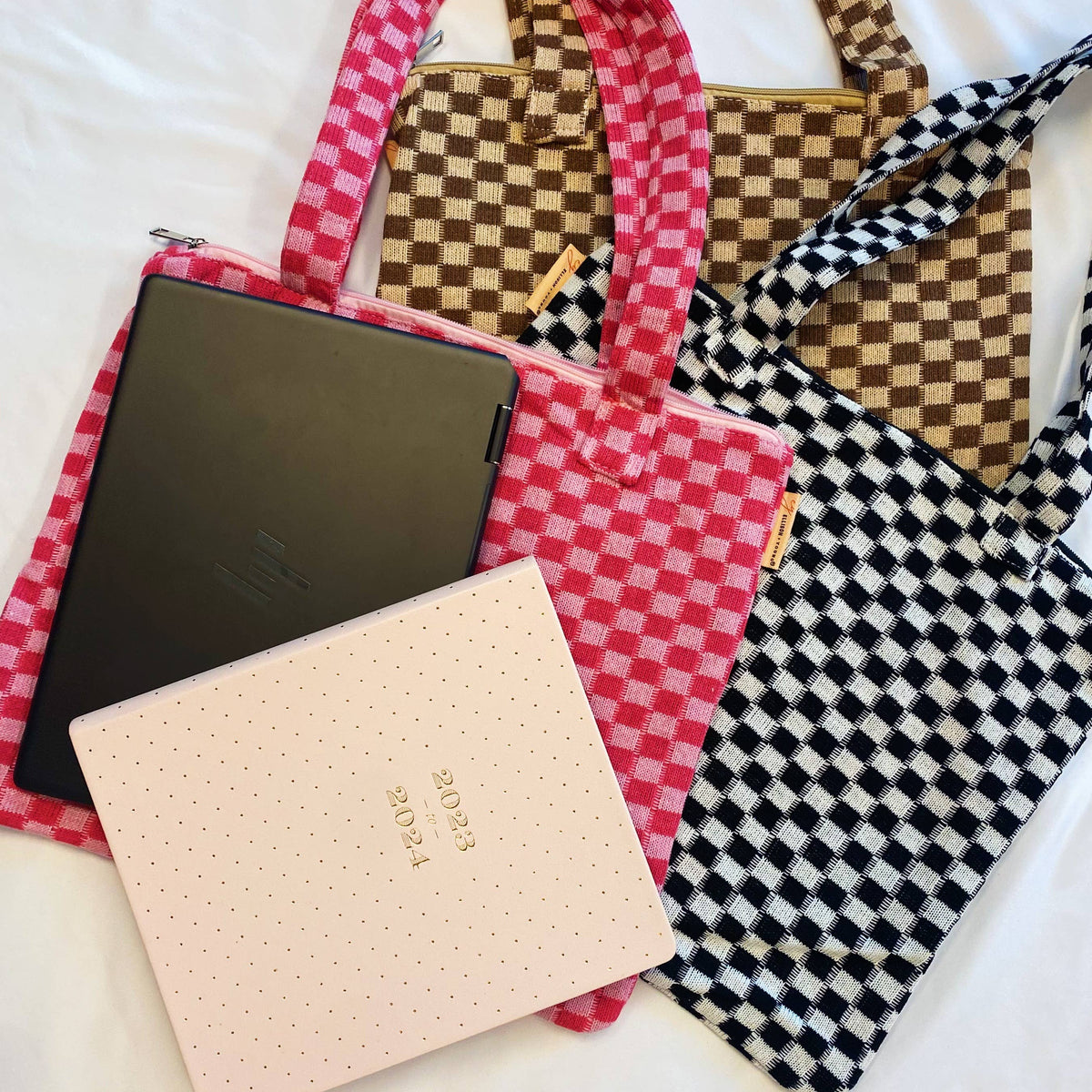 Check Yourself Zipped Tote Bag: Pink