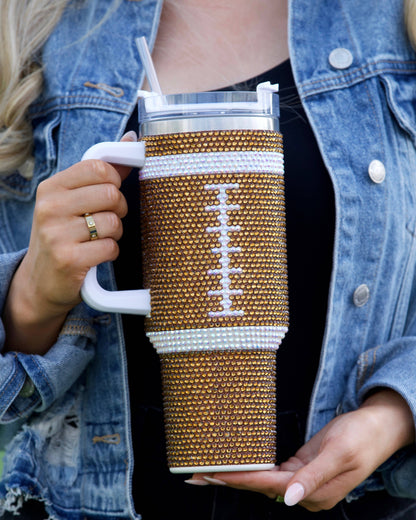 Brown Crystal Football &quot;Blinged Out&quot; 40 Oz. Tumbler
